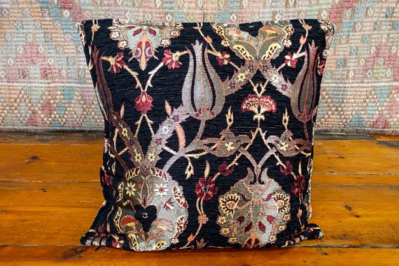 Small Black Ottoman Turkish Tulip Cushion Cover 44x44cm